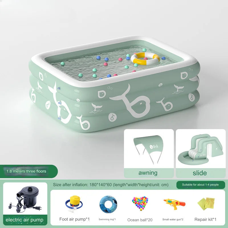 EZ Inflatable Pool with Canopy and Slide,Large Inflatable Swimming Pool for Persons,Family Pool for Backyard, Outdoor