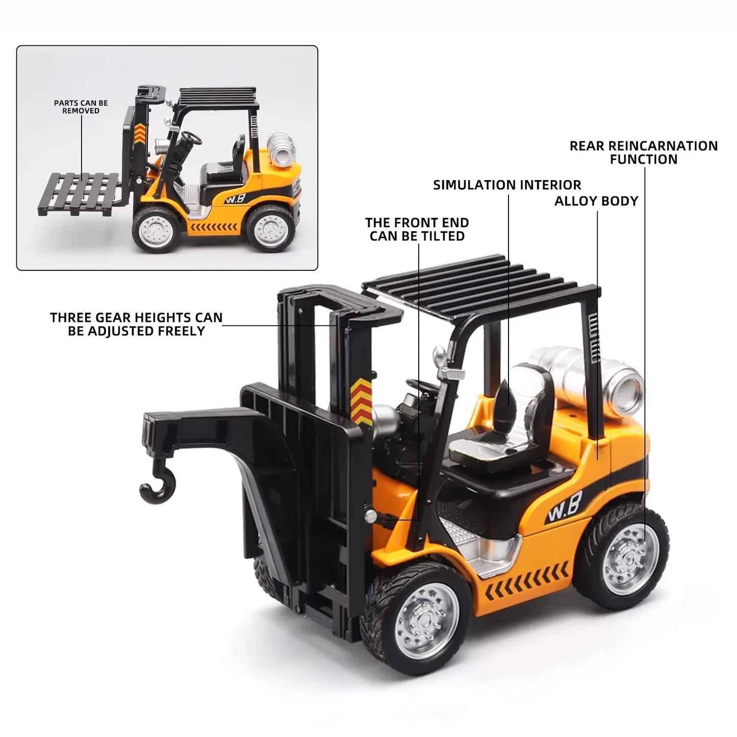 EZ 1:24 Scale Alloy Construction Forklift & Crane Toy Model with Retroactive Motion & Sound & Light Effects - Ideal for Kids' Play