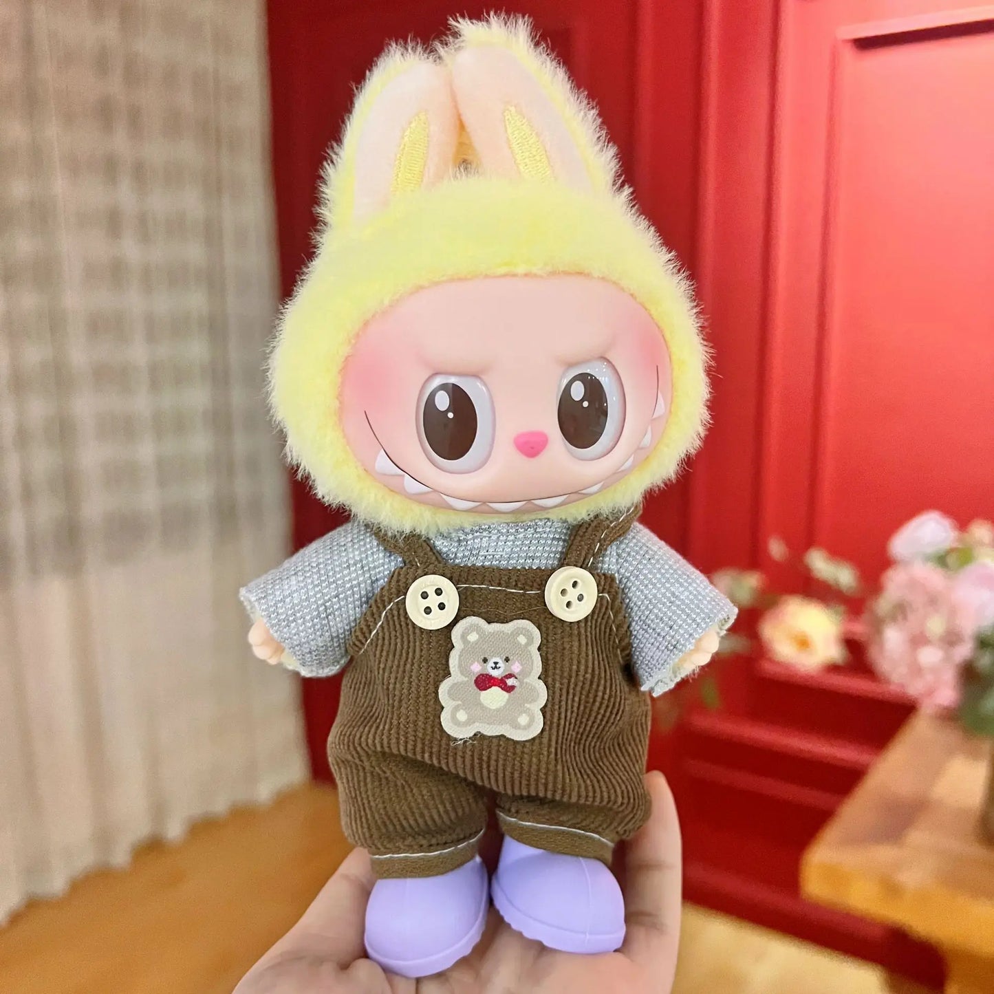 EZ 17cm Mickey Mini Costume Suitable Toy V3 for Labubu Clothes Korean Kpop Idol Pink Bright Silk Bow Princess Dress Birthday Gift