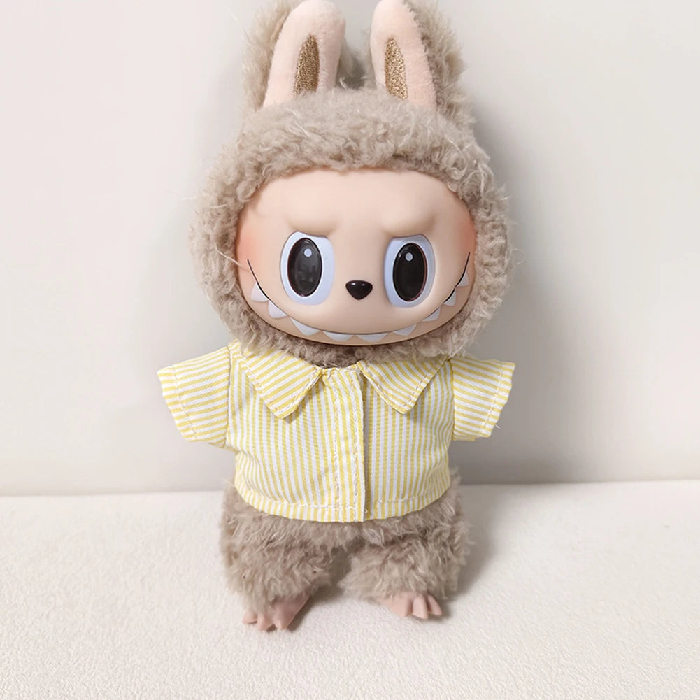 EZ Ropa Labubu Sitting Party Plush Pendant Baby Clothes Pure White Summer T-Shirt Set Striped Shirt & Shorts Set