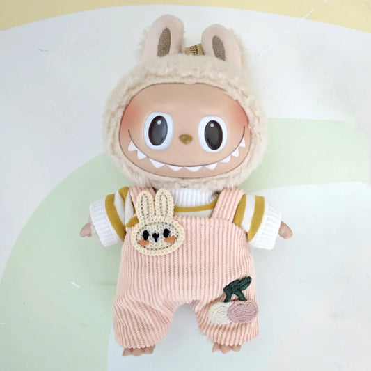 EZ 17cm Mini Plush Doll'S Clothes Outfit Accessories For Korea Kpop Exo Labubu Idol Dolls Corduroy overalls T-shirt Clothing Gift