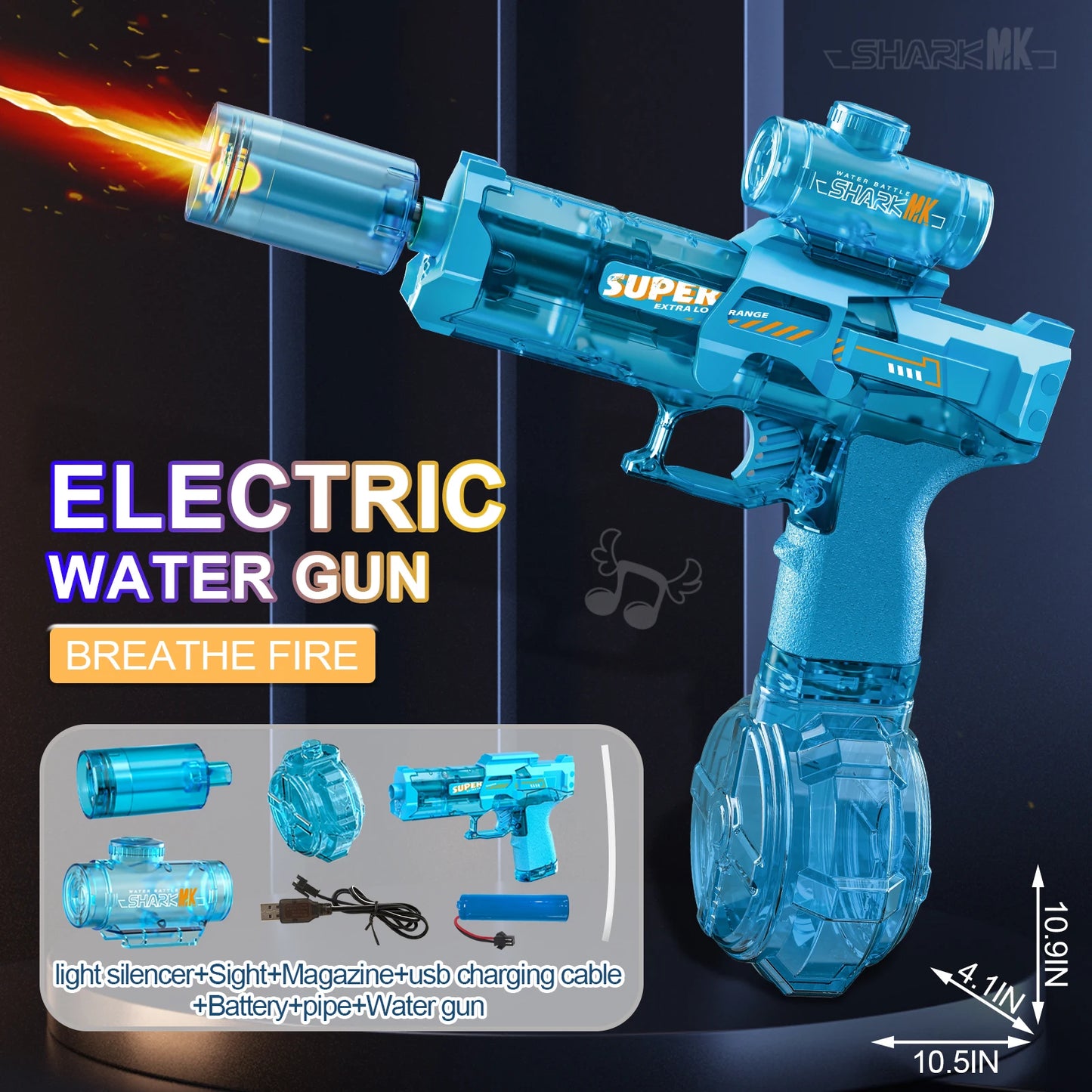 EZ New Electric Water Gun With light Sprays Flame Effect Continuously High-pressure High-speed Powerful Outdoor Water Gun Toys