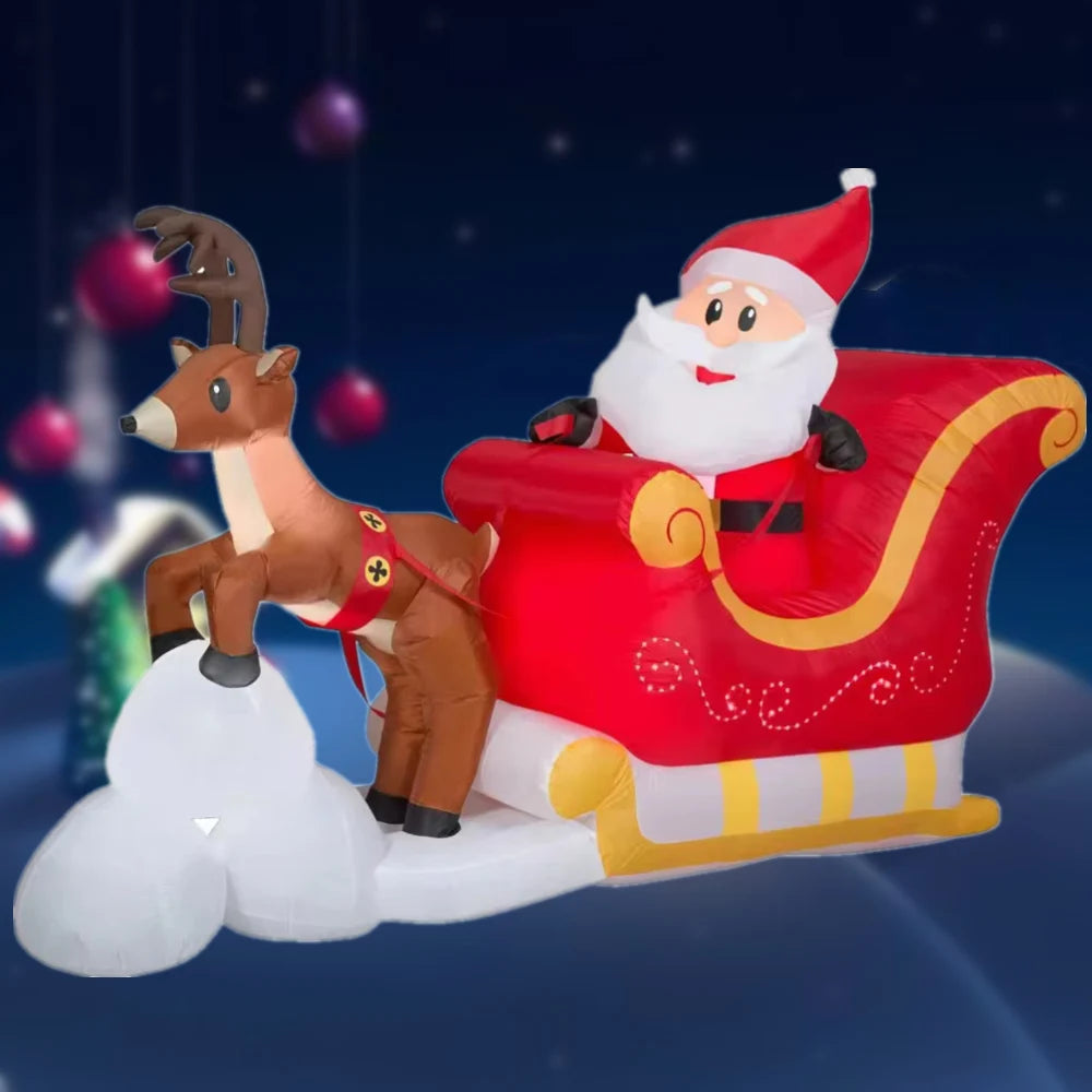 EZ 2.1M Christmas Inflatables Decoration Santa Claus Riding Sled Reindeer Inflatables Indoor Outdoor Decoration Garden Party Decor