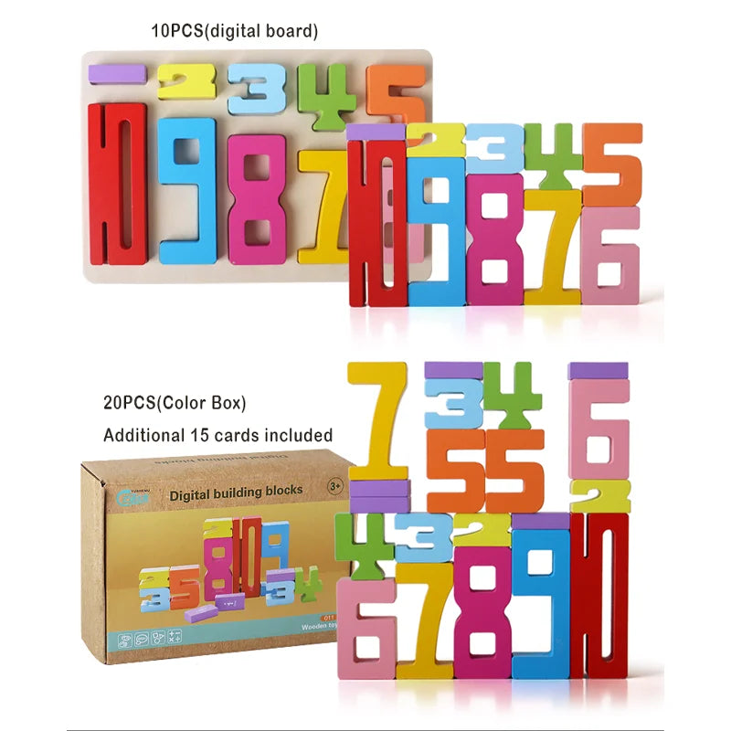 EZ Wooden educational digital blocks, creative puzzles, stacking toys, fun brain-burning, early education topics, Montessori style