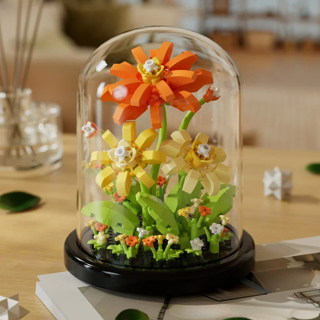 EZ Flower Bouquet Bonsai Building Blocks Artificial Plastic Plant Dust Cover Micro Model Home Decoration Toy For Kid Birthday Gift