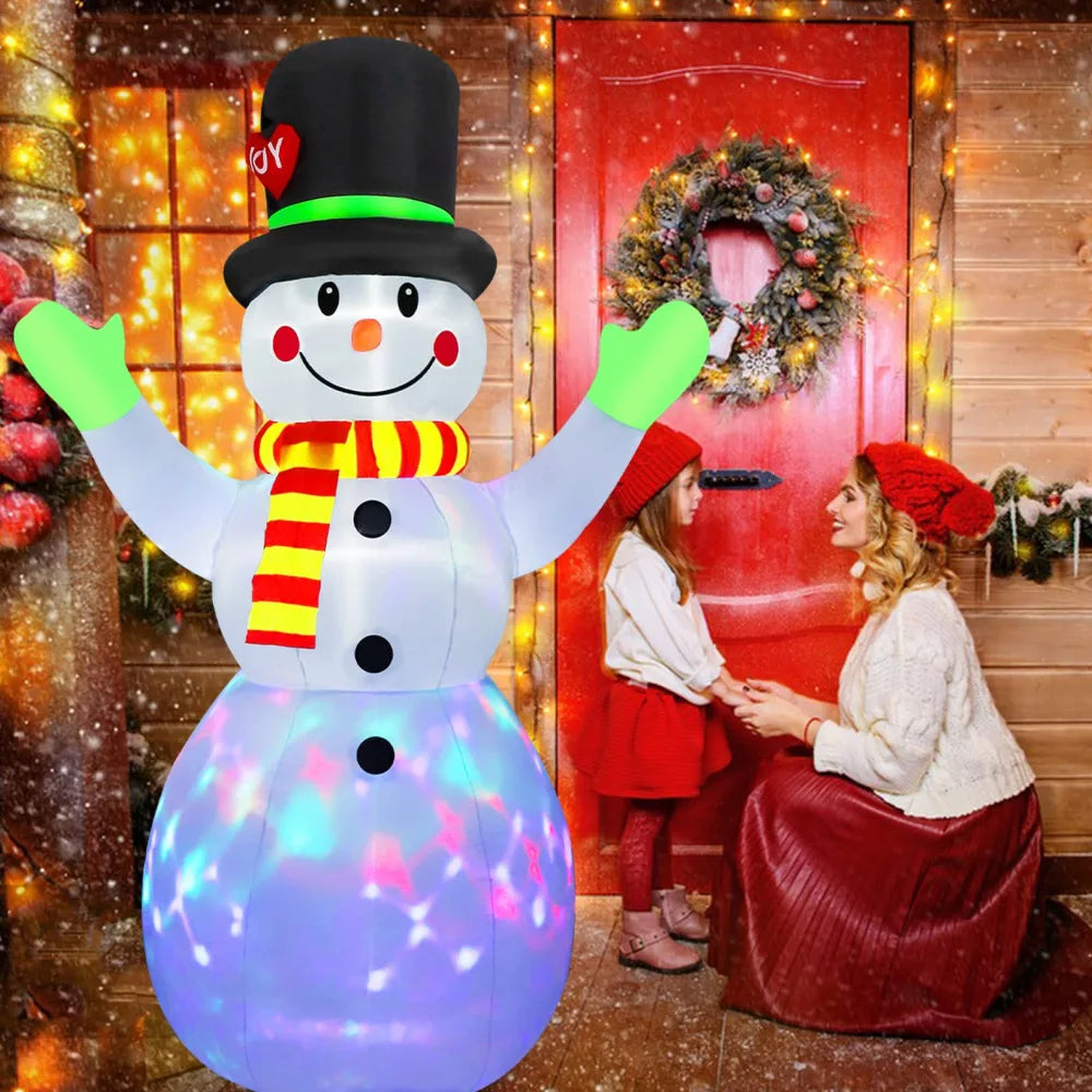 EZ 2.2M Christmas Snowman Inflatable Model Rotate LED Light Green Glove Xmas Stake Props Toys Household Accessories Holiday Decor