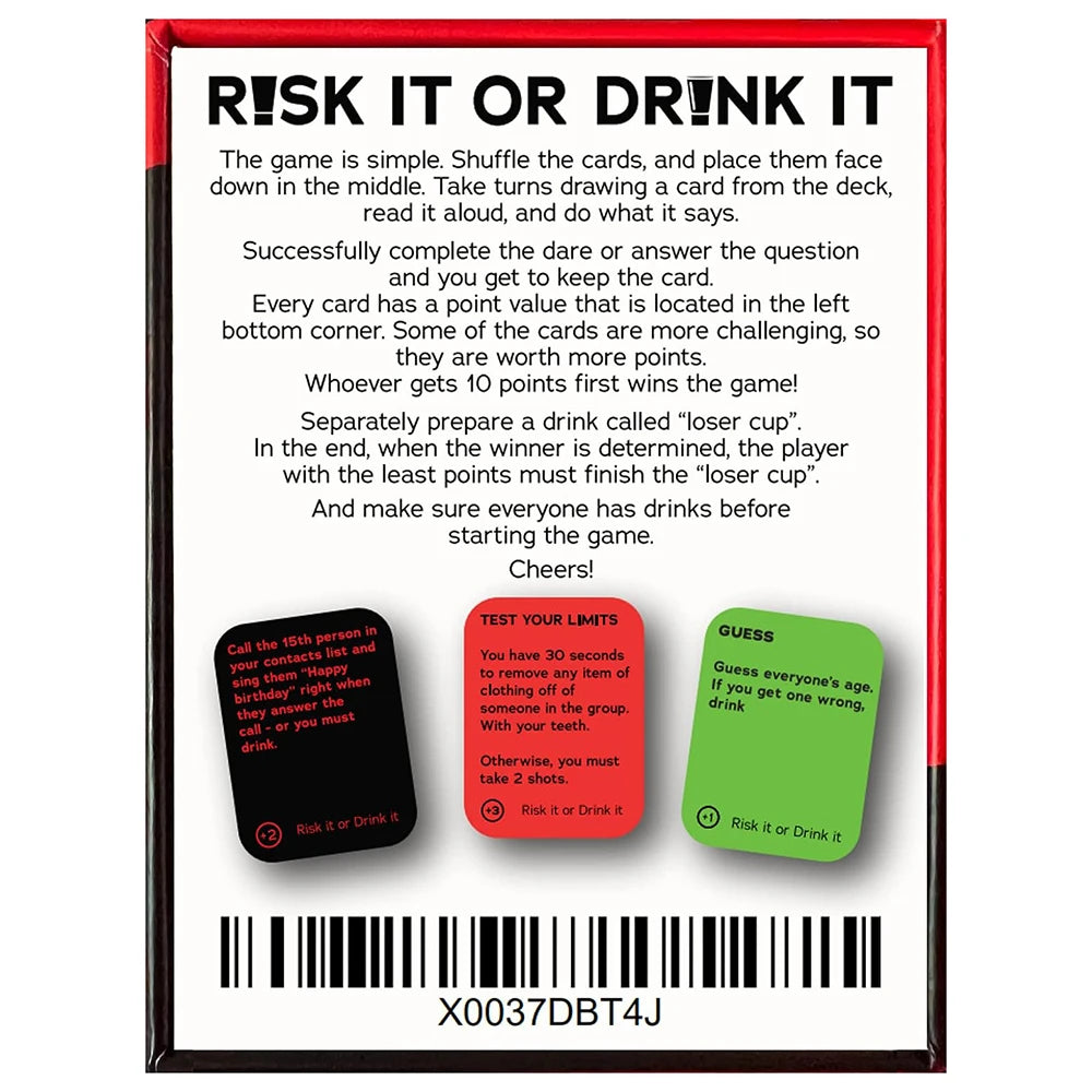 EZ Risk It Or Drink It Fun Party Game For College Card Game Drinking Game Pregame Night Hilarious Dares Challenges  Questions Adult