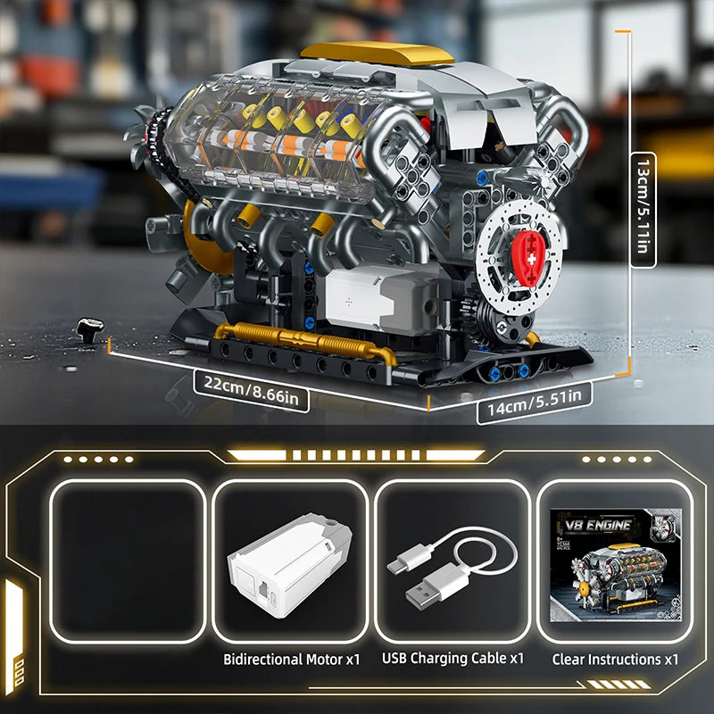 EZ MOC Technik Electrically Driven V8 Engine Model Car Building Blocks Set Creative Educational Toys Christmas Gifts For Boys Kids