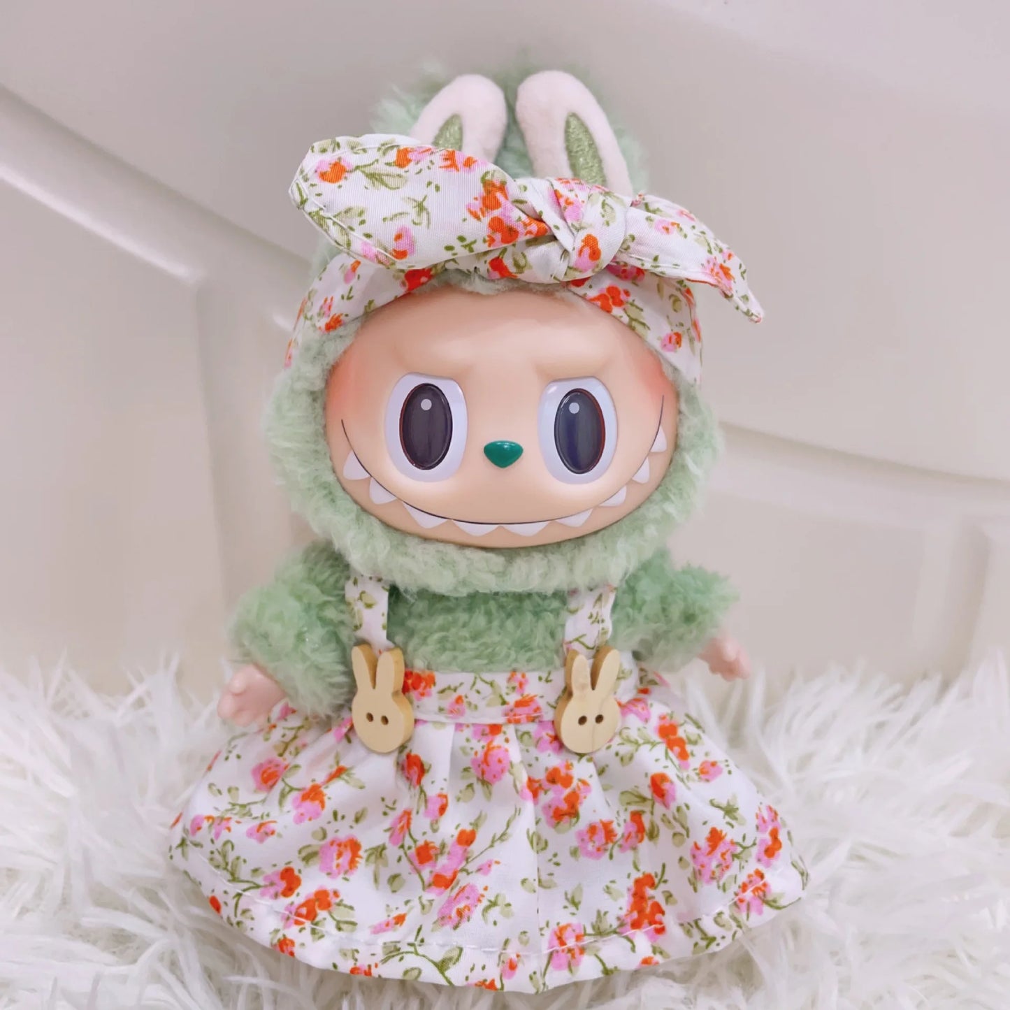 EZ 15/17cm Vinyl Plush Doll Clothes Labubu Pendant Lucky Purple Bow Dress Labubu V1/V2/V3 Clothes Accessories