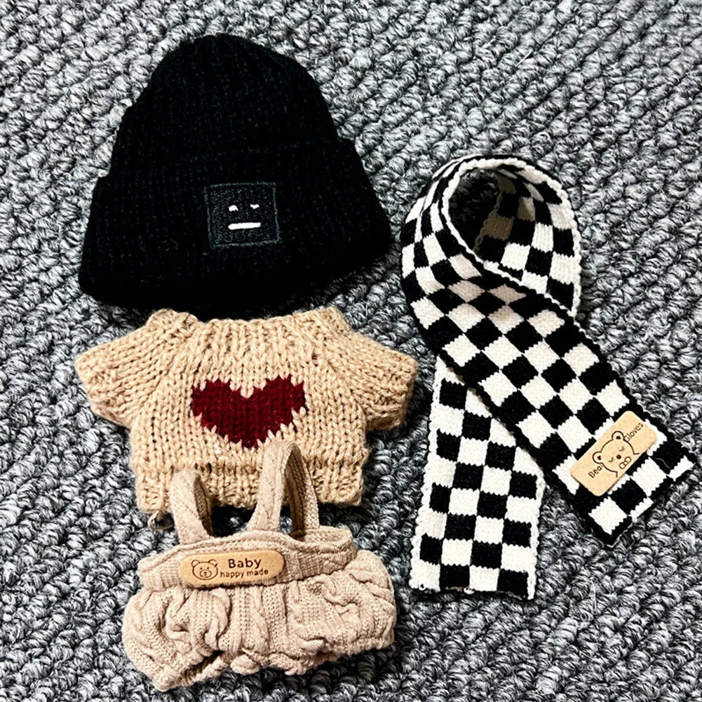 EZ For 17cm Labubu V1 V2 Outfit Doll Clothes Fashion Clothes Hoodies Color Match Hoodies Casual Plaid Overalls Dolls Accessories