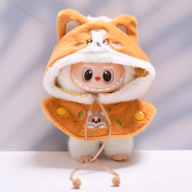 EZ For 17cm/10.5cm Labubu 4.0/3.0 Accessories Doll Clothes Heartbeat Long Eared Furry Rabbit Costume Cartoon Dress Up Labubu Outfit