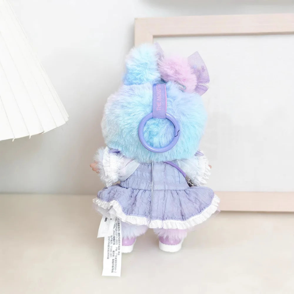 EZ 15/17cm Vinyl Plush Doll Clothes Labubu Pendant Lucky Purple Bow Dress Labubu V1/V2/V3 Clothes Accessories