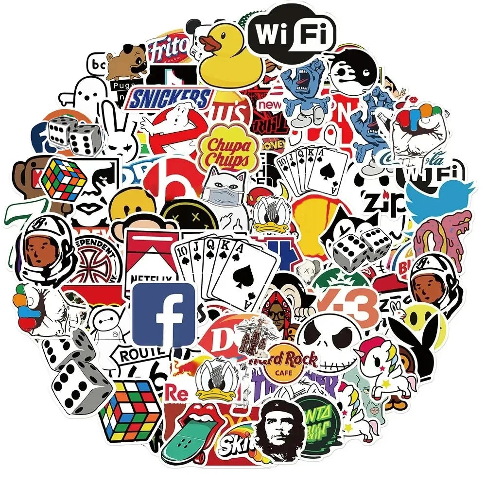 EZ 10/53/106Pcs Cool Fashion Brand Logo Stickers DIY Skateboard Laptop Luggage Bike Motorcycle Phone Car Sticker Decals