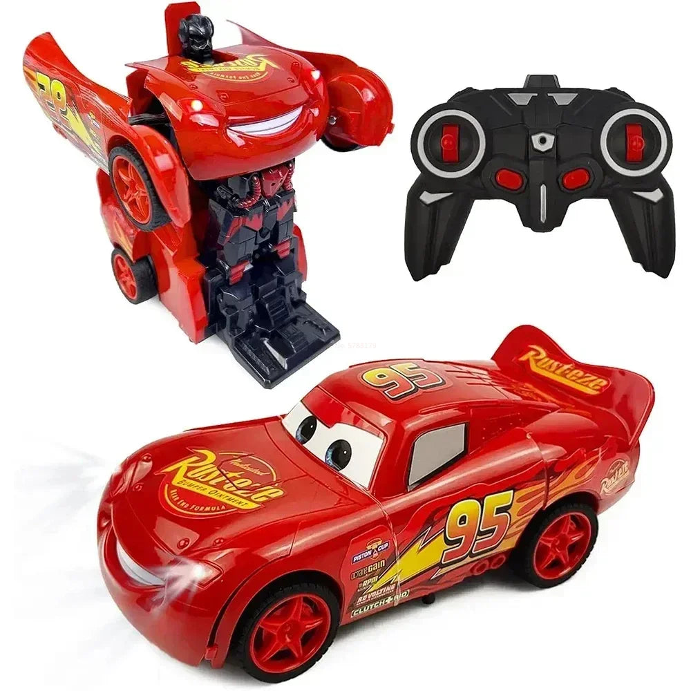 EZ Disney Lightning Mcqueen Remote Control Car 2in1 Transform Robot Rc Deformation Car Anime Model One Button High Speed Kids Toys