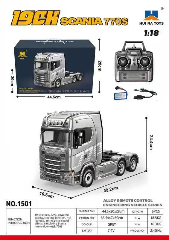 EZ Remote control engineering car Huina Scania 770S trailer head alloy car model children's toy four-wheel drive ratio 501D
