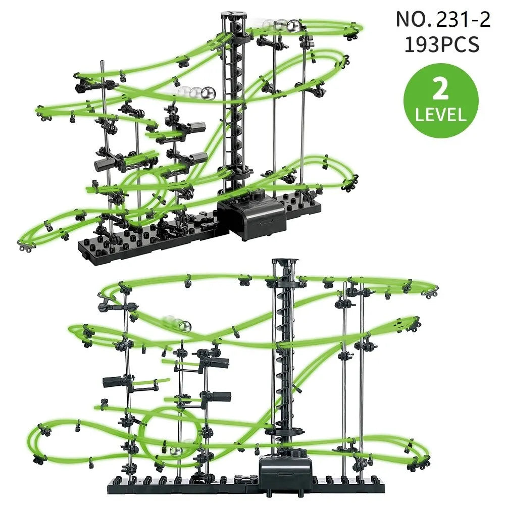 EZ Marble Run Maze Race Track Games Luminous Spacerail Roller Coaster Level 2 3 4 Electric Elevator Model Education Science Toy