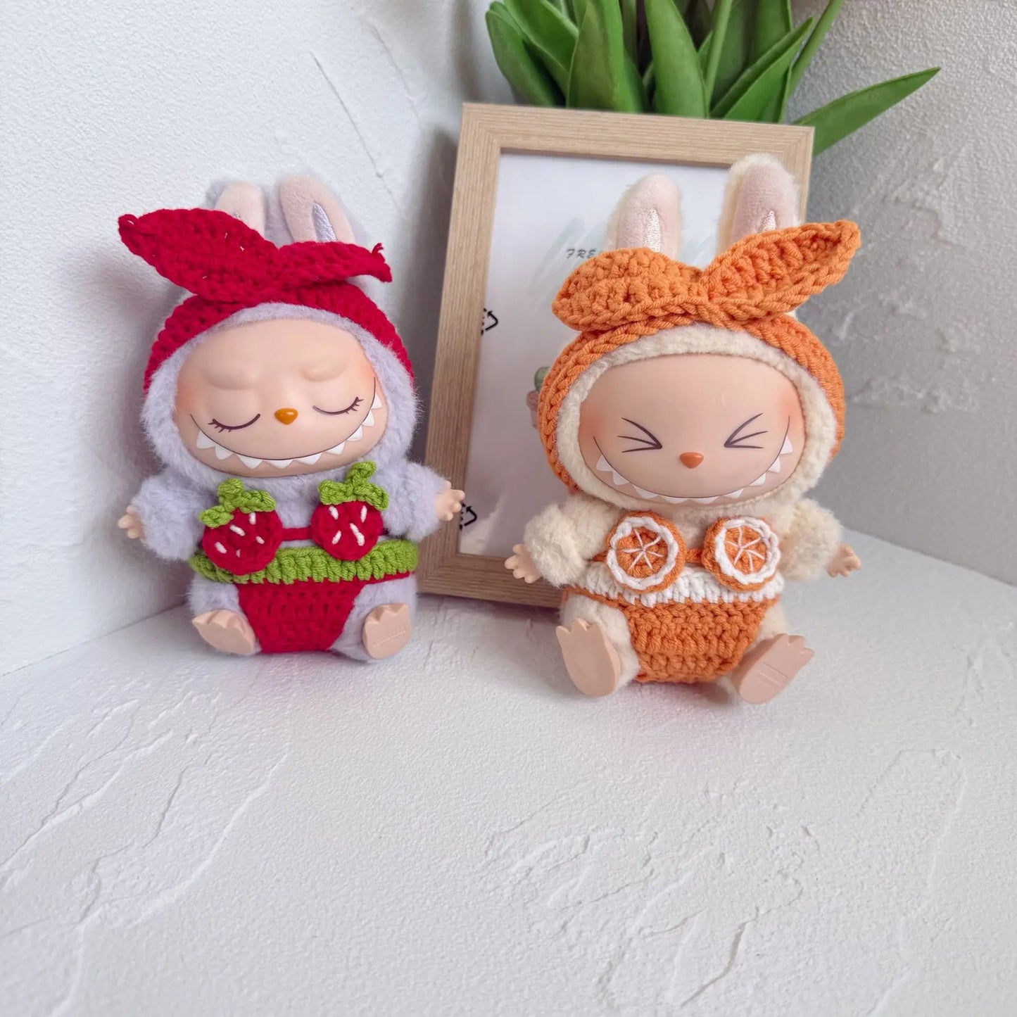 EZ 15/17cm Labubu Doll Clothes Strawberry Orange Bikini Set Beach Swimsuit Outfit Accessories