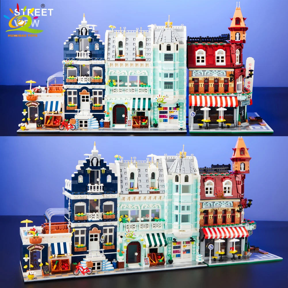 EZ HUIQIBAO Toys MOC City Corner Coffee Shop Architecture Style Street View Micro Building Blocks for Children Construction Bricks