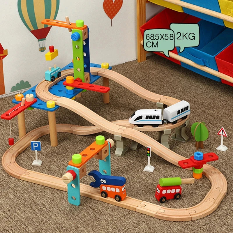EZ NEW Wooden Train Track Accessories Toys Train Railway Compatible with All Brands Trains Ring Track Circular Orbit Assemble Gifts