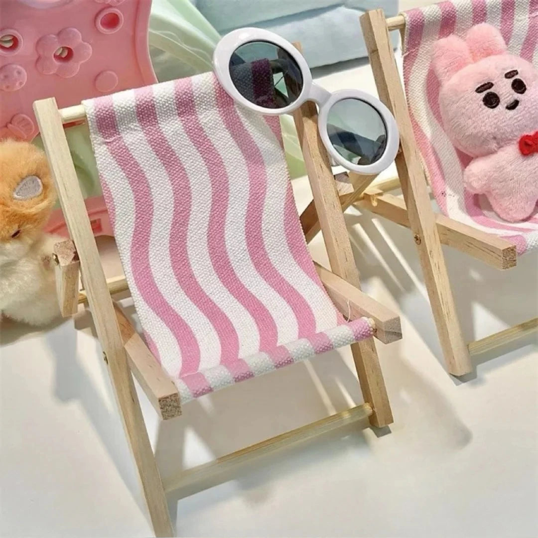 EZ Cute Labubu Doll Chair Mobile Phone Holder & Summer Swimsuit Dress with Slippers Doll Shirt Sea Beach Style
