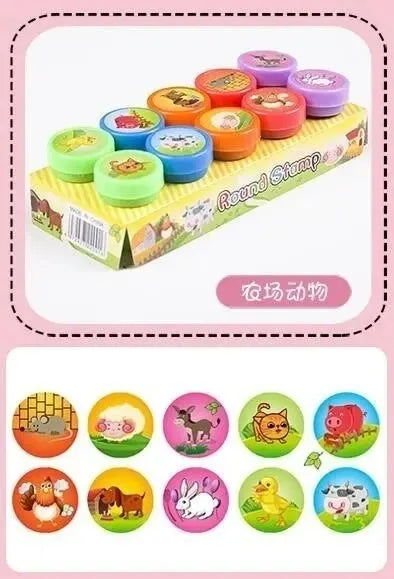 EZ 10pcs Assorted Stamps for Kids Self-ink Stamps Children Toy Stamps Smiley Face Seal Scrapbooking DIY Painting Photo Album Decor