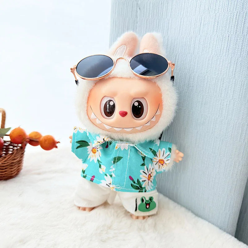 EZ For 17cm Labubu Doll Clothes Beachwear Fashion Clothes With Sunglasses Labubu Clothes Ropa Labubu