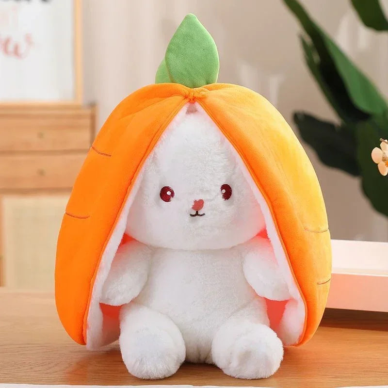 EZ 25cm Cute Strawberry Carrot Rabbit Plush Toy Stuffed Creative Into Fruit Transform Baby Cuddly Bunny Doll for Kid Birthday Gift