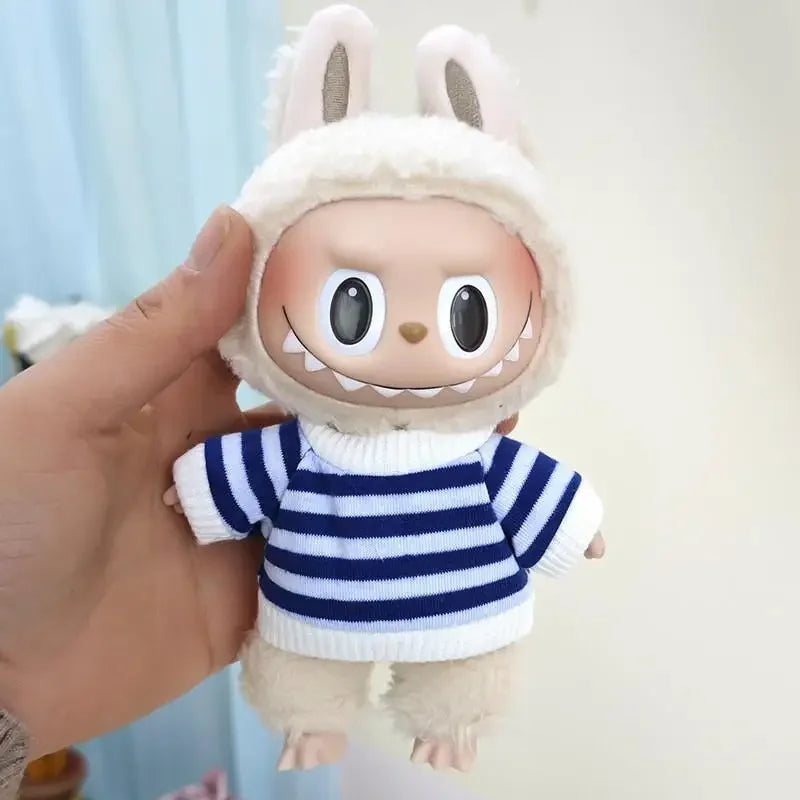 EZ 17cm Mini Plush Doll'S Clothes Outfit Accessories For Korea Kpop Exo Labubu Idol Dolls Corduroy overalls T-shirt Clothing Gift