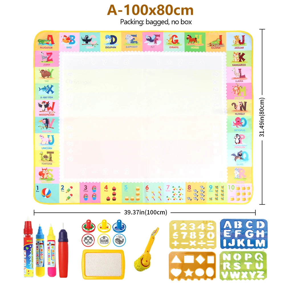 EZ 100x80CM Magic Water Drawing Mat with Reusable Magic Pens Doodle Montessori Painting Board Educational Toys Kids Gifts 39X31in