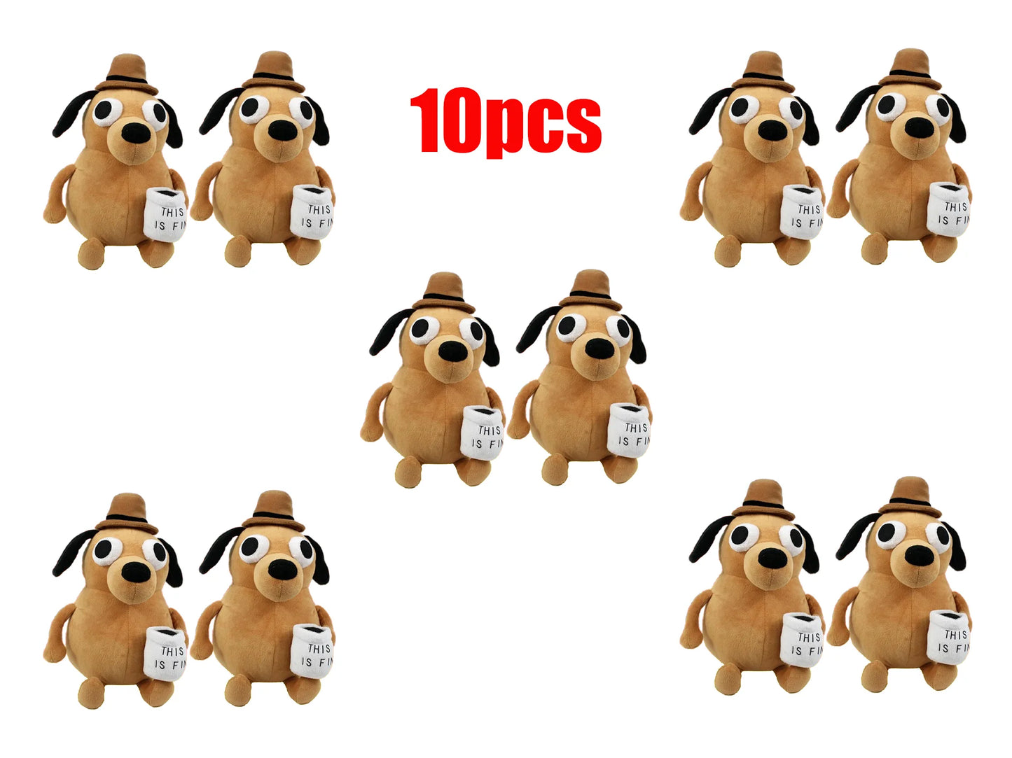 EZ 25cm This Is Fine Meme Coffee Dog Plush Toy Soft Stuffed Doll Stuffed Plush Animals Kids Toy Gift for Children Boy Birthday