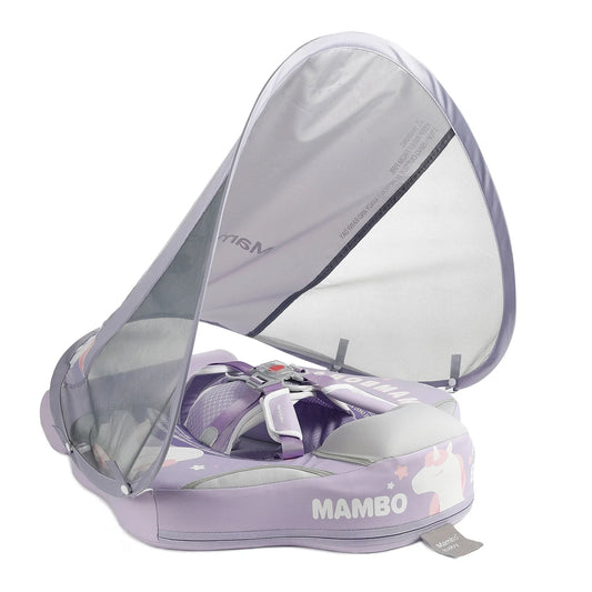 EZ Mambobaby Baby Swim Float Non-inflatable Baby Swimming Float Ring Waterproof Swim Trainer Pool Float with Sun Canopy for 3-24