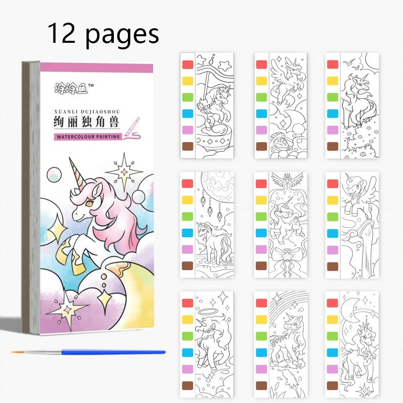 EZ 12 pages Children's Watercolor Coloring Book,Drawing Toys For Children Birthday, Thanksgiving, Halloween, Easter, Christmas gift