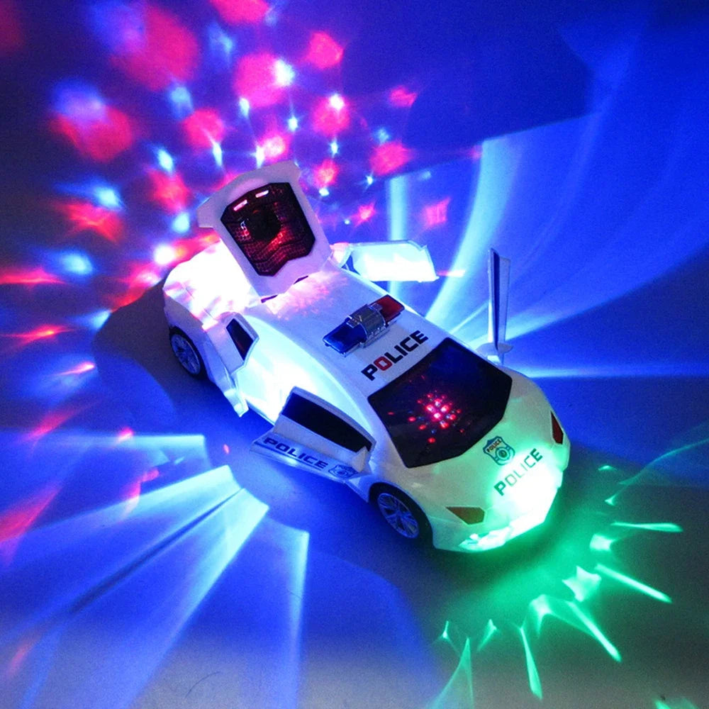 EZ Kids Led Electric Car Toy Police 360 Degree Rotary Wheels Cool Lighting Music Door Open Kids Electronic Car Toys for Children