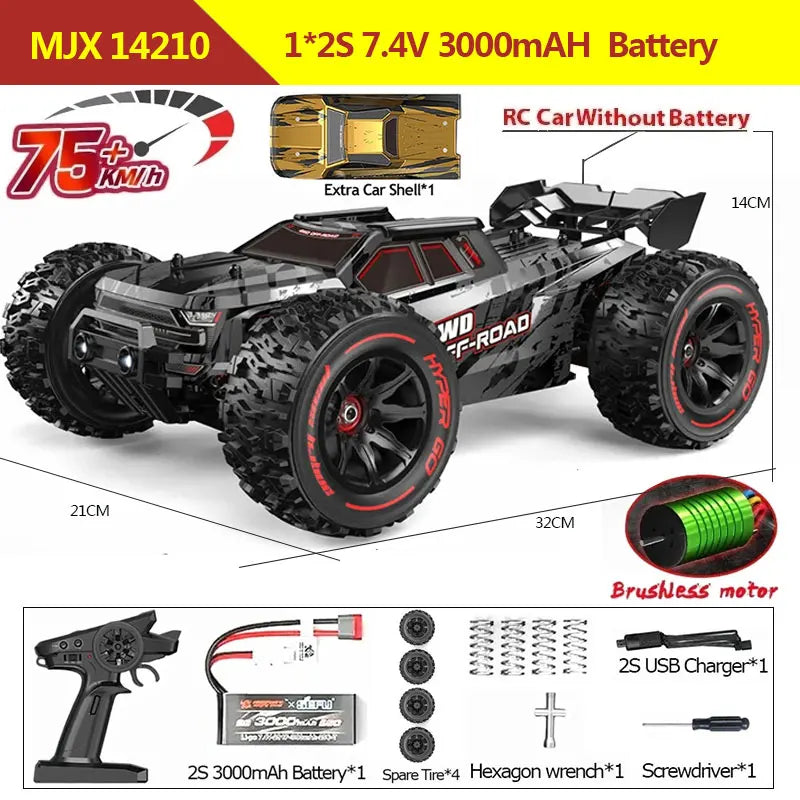 EZ MJX 14209 14210 1：14 4WD RC Car Off-road Racing High Speed Brushless 2.4G Remote Control Cars RC Truck 75km/H Truck Electric Toy