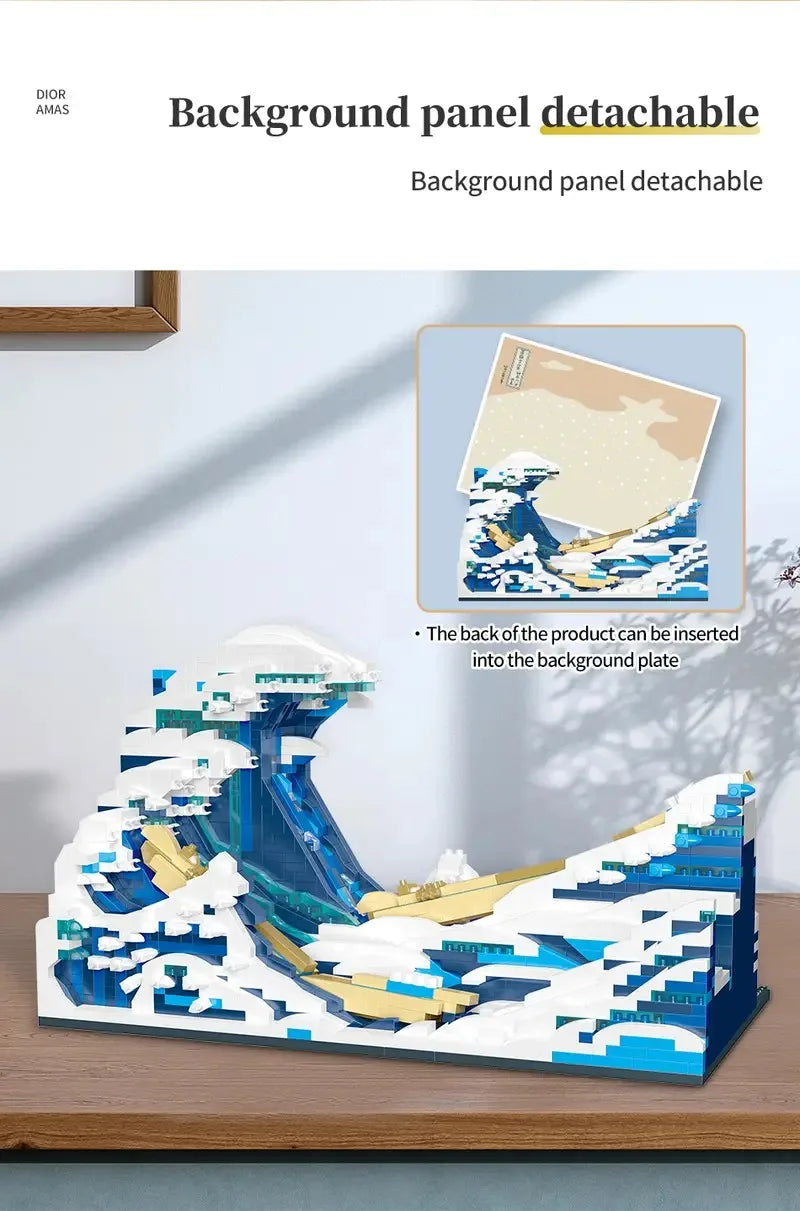 EZ Pantasy Kanagawa Surfing Puzzle Ukiyo-E Building Block Decoration Creative Assembling Toy World Famous Painting Gift