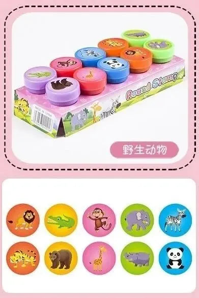 EZ 10pcs Assorted Stamps for Kids Self-ink Stamps Children Toy Stamps Smiley Face Seal Scrapbooking DIY Painting Photo Album Decor