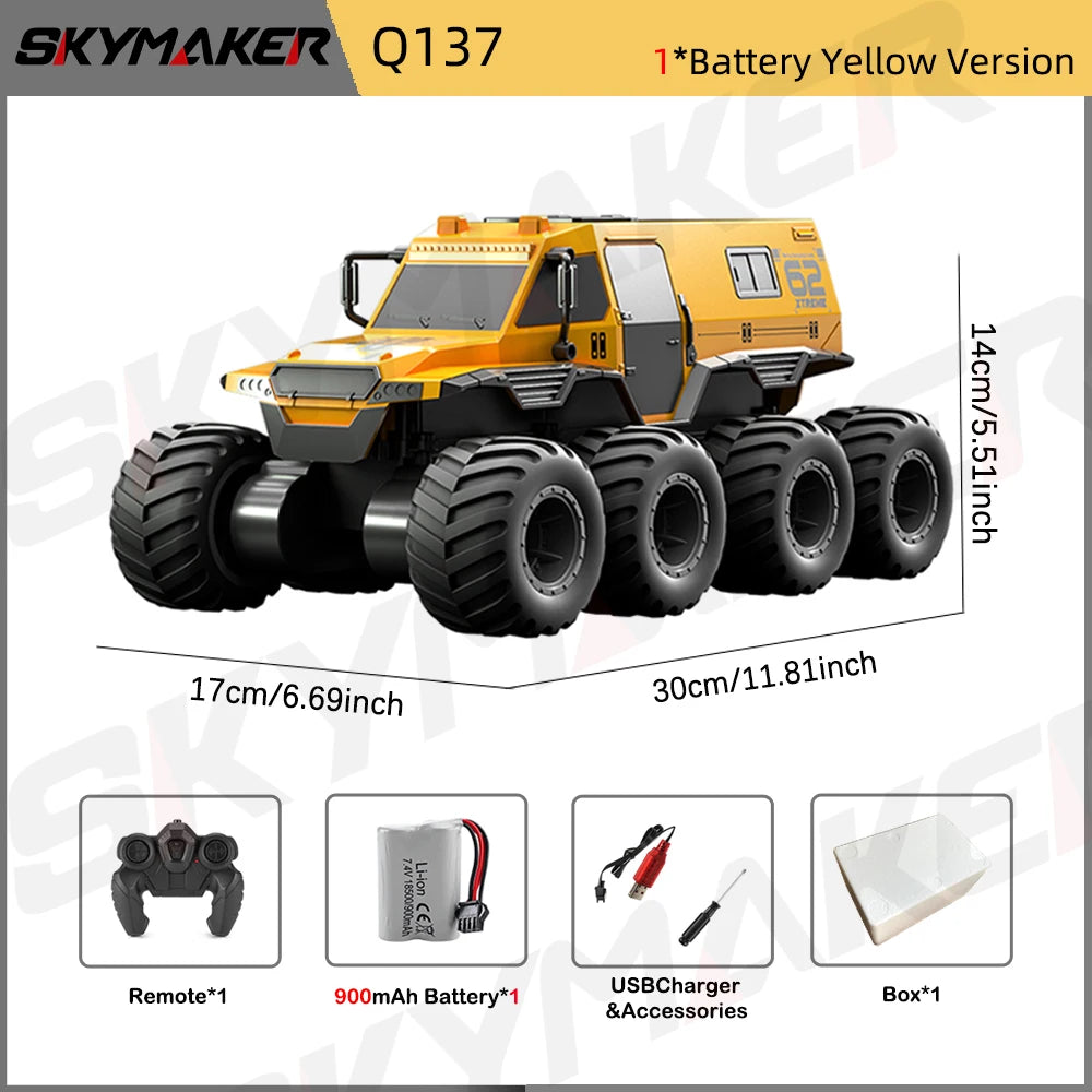 EZ JJRC Q137 8WD RC Car 2.4G Amphibious 8 Wheel Remote Control Truck Climbing Off Road Waterproof Armored Vehicles Children's Toys