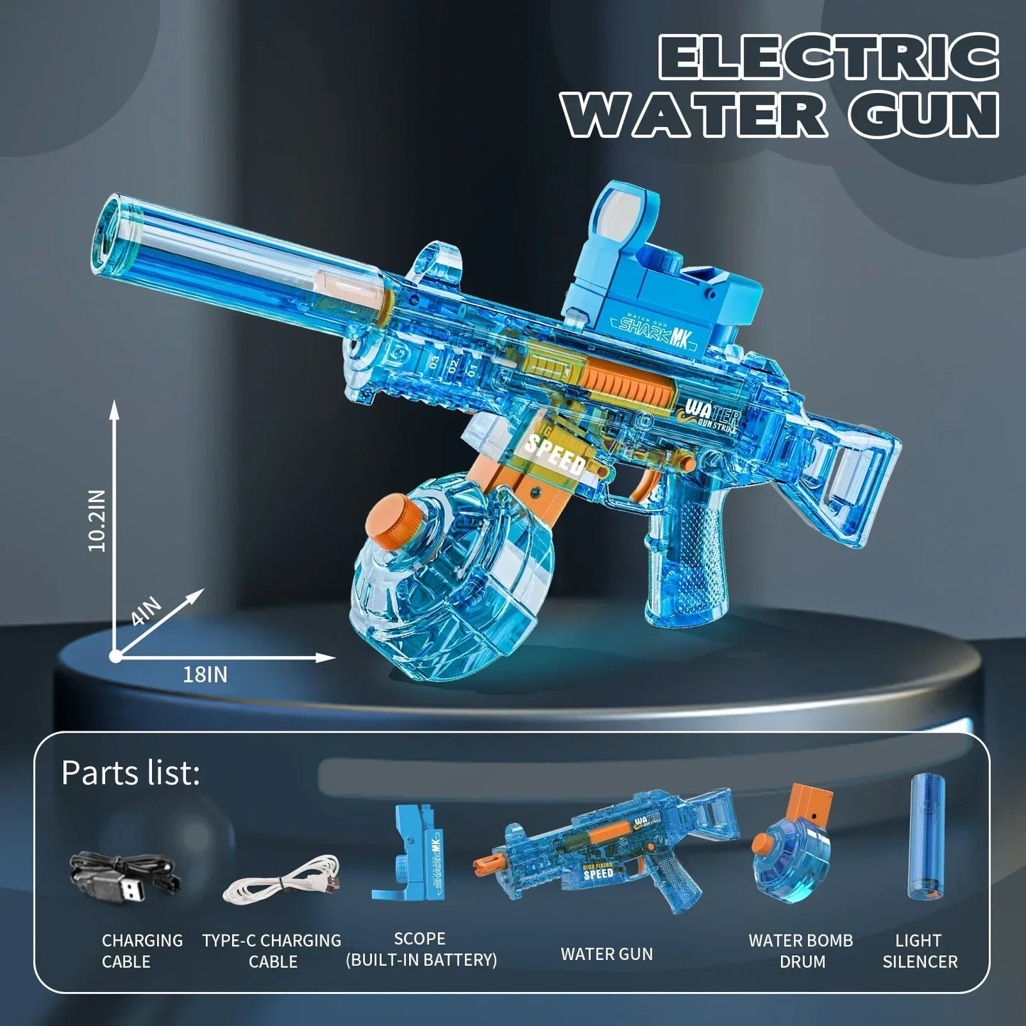 EZ Electric Water Gun Ump45 High Pressure Powerful Water Squirt Gun with Fire Cap Outdoor Toys for Kids Boys Birthday Xmas Gifts