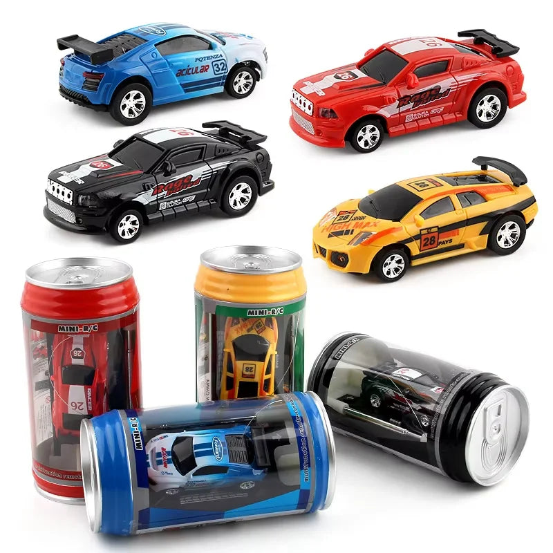 EZ Mini Can Mini Cans RC Car Battery Operated Plastic Remote Control Racing Vehicle with Roadblocks Micro Racing Car for Kids Boys