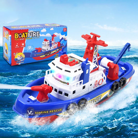 EZ Children's Sprinkler Electric Boat Bathing Toy Rescue Model Fire Boat LED 3-6 Year Old Puzzle Toy with Light and Music