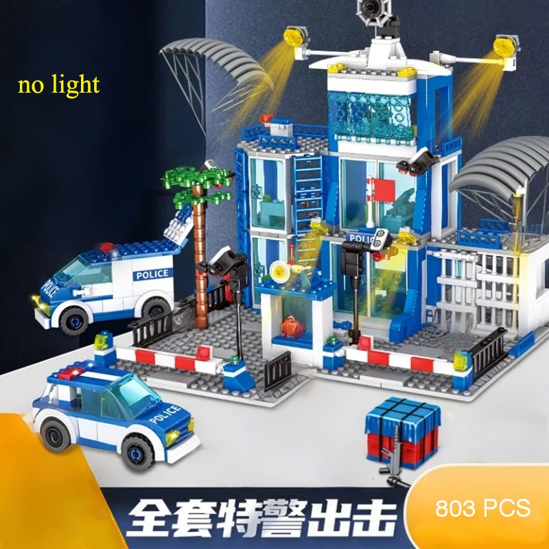 EZ City police station building block group boy DIY car brick police station model building children's educational toy gift