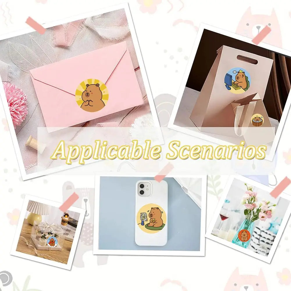 EZ 500 Pcs Capybara Stickers Roll - Waterproof PVC Animal & Food Decals for Laptop, Water Bottle, Phone