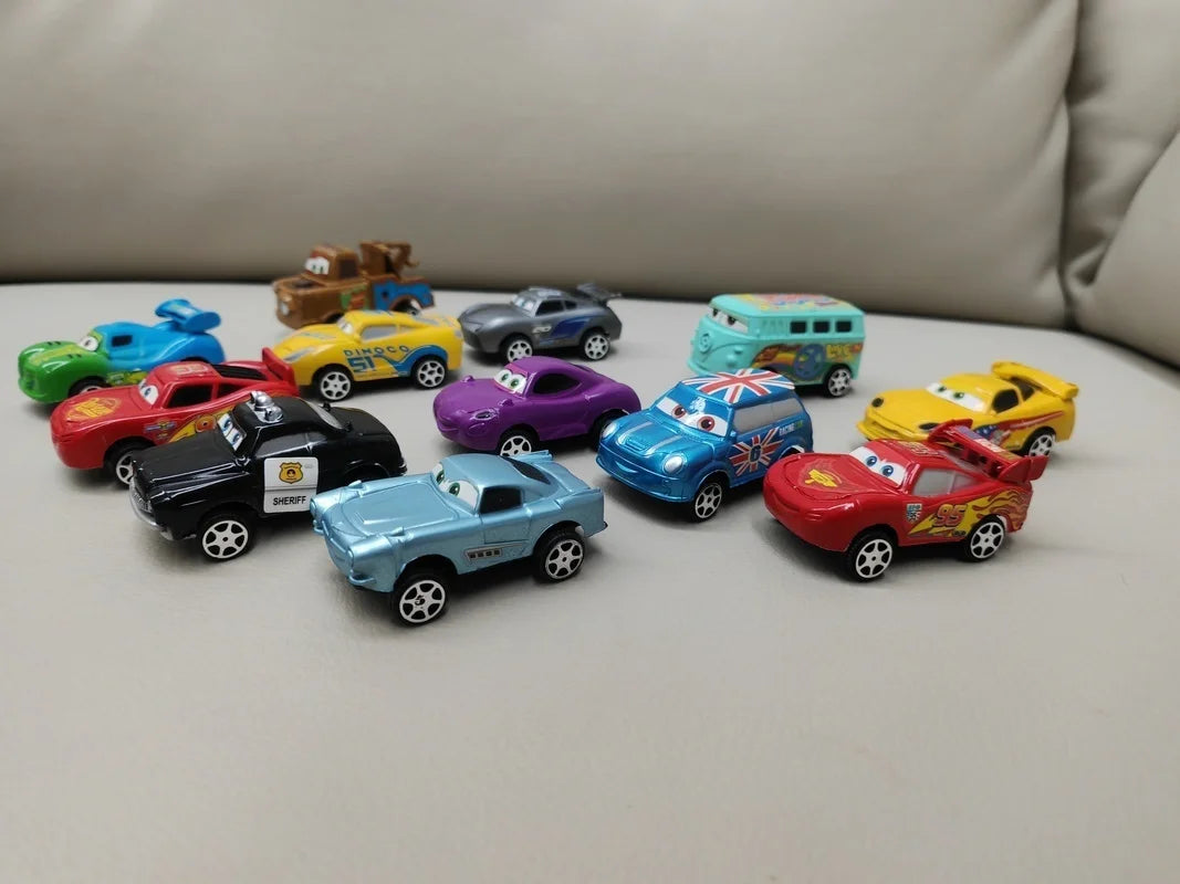EZ New 12pcs Disney Pixar Cars Back Force Lightning Mcqueen Jackson 6cm Storm Mater Model Car Accompanying Toys Kids Birthday Gifts