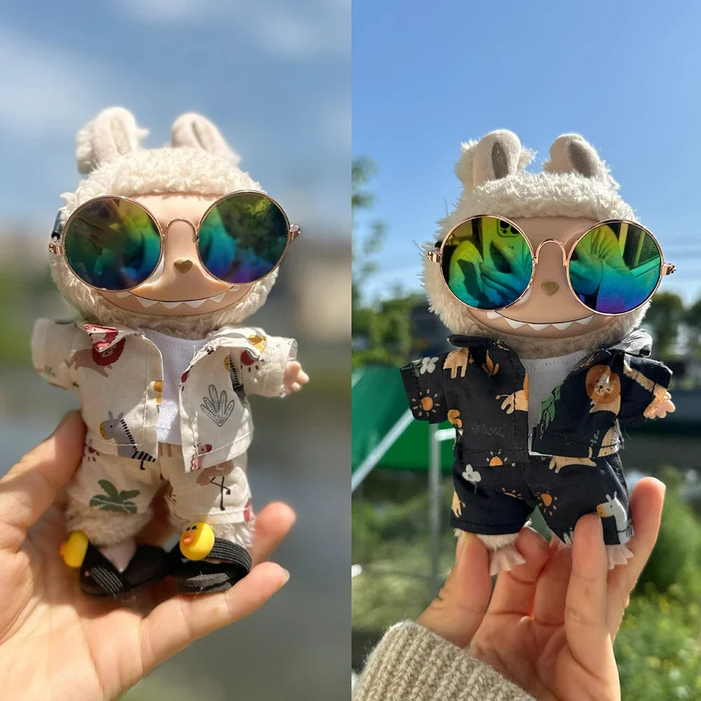 EZ For 17cm Labubu Doll Clothes Beachwear Fashion Clothes With Sunglasses Labubu Clothes Ropa Labubu