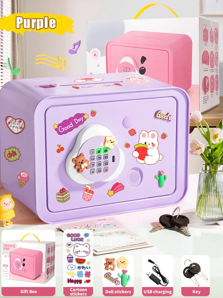 EZ Children's Mini Fingerprint Piggy Bank Toys DIY Password Unlock Money Box Kids Savings Bank With Music Key Toy For 3 Yeas Gifts