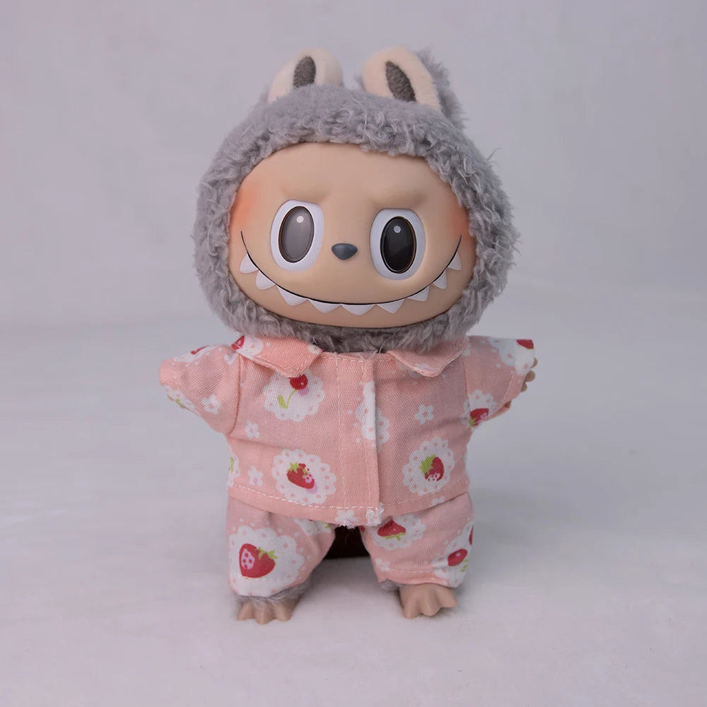 EZ Ropa Labubu Sitting Party Plush Pendant Baby Clothes Pure White Summer T-Shirt Set Striped Shirt & Shorts Set