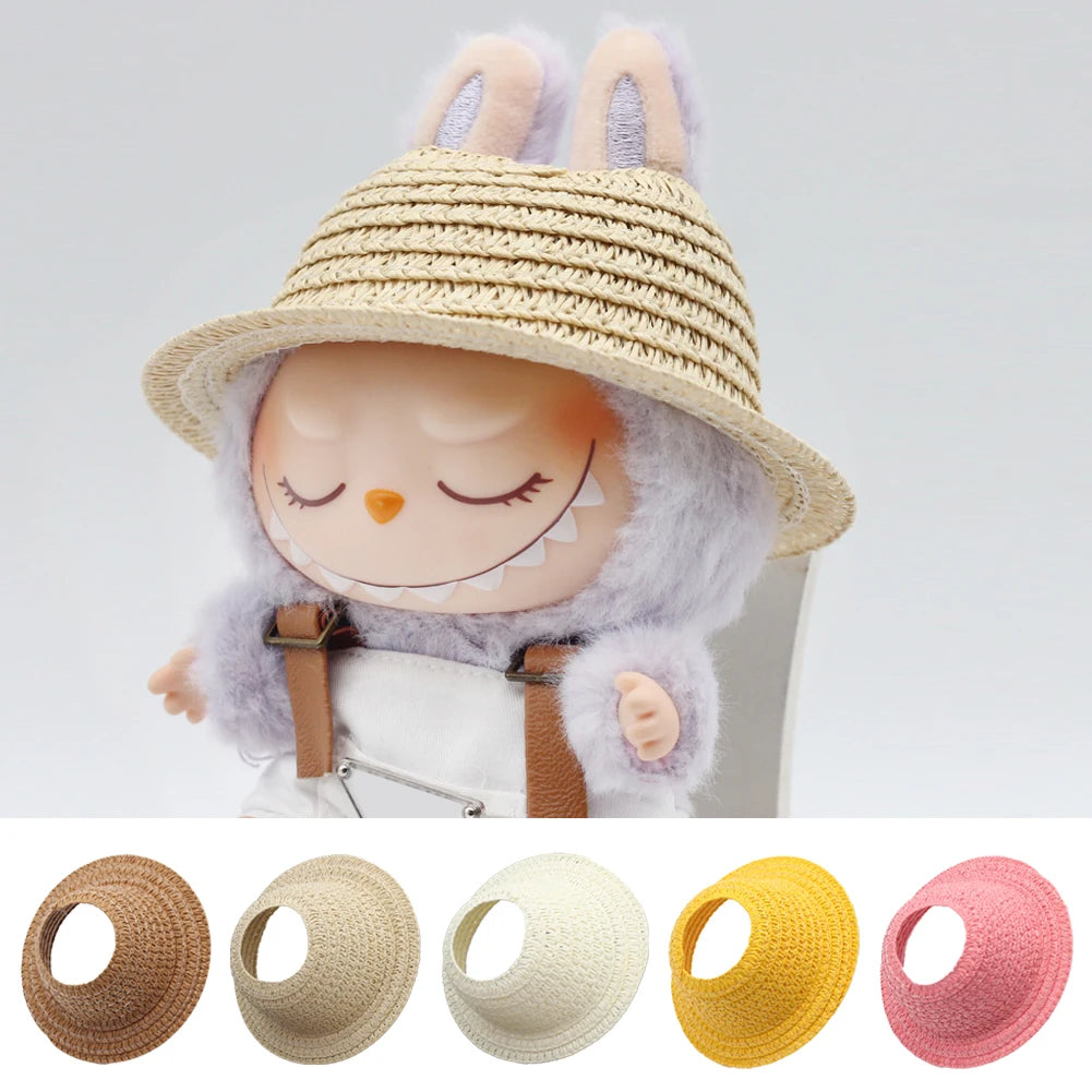 EZ For Sitting Party Labubu Hat Open Top Straw Hat Woven Hat  Labubu party clothing accessories countryside style Labubu outfit