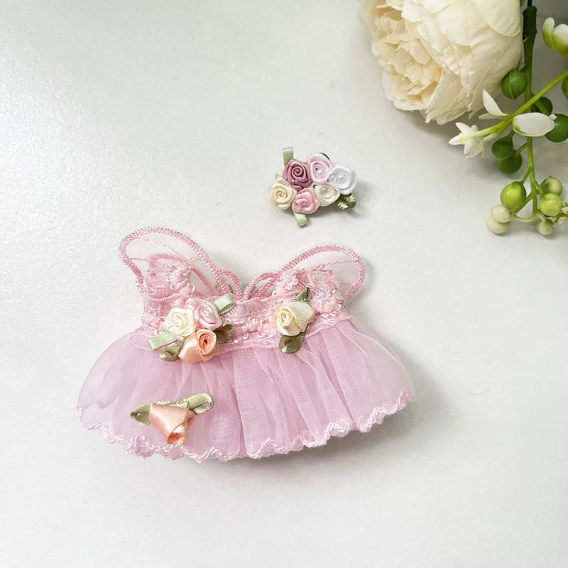 EZ 17cm Cute Mini Plush Doll'S Clothes Outfit Accessories For Labubu II Idol Dolls Flower fairy wedding dress Clothing DIY Kid Gift