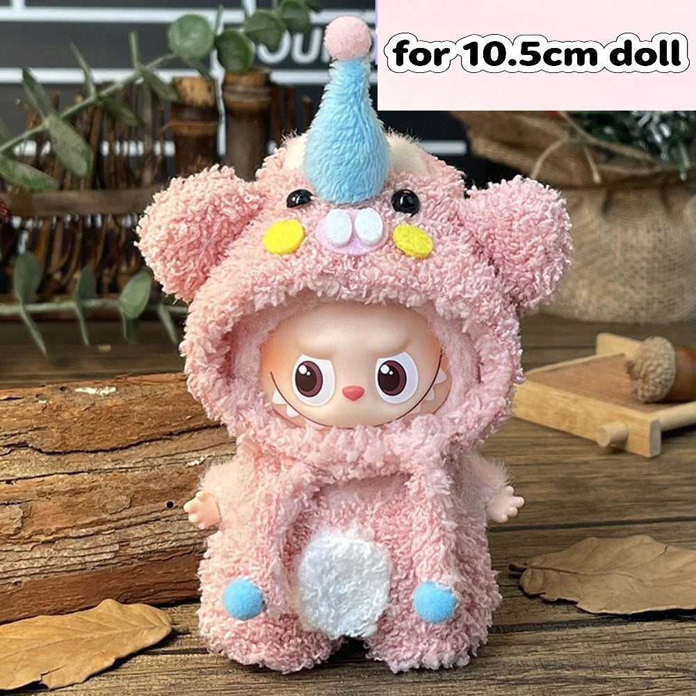 EZ For 17cm/10.5cm Labubu 4.0/3.0 Accessories Doll Clothes Heartbeat Long Eared Furry Rabbit Costume Cartoon Dress Up Labubu Outfit