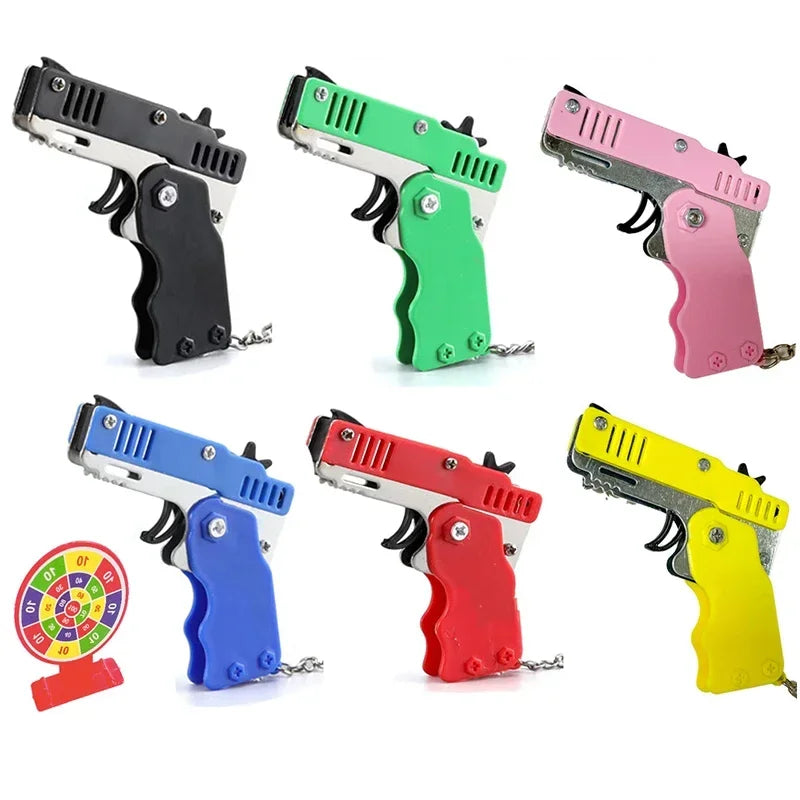 EZ 1PC Mini Keychain Gun Rubber Band Gun Toy Gun Shooting Pistol Alloy Kid Outdoor Activities Party Game Birthday Gift for Children